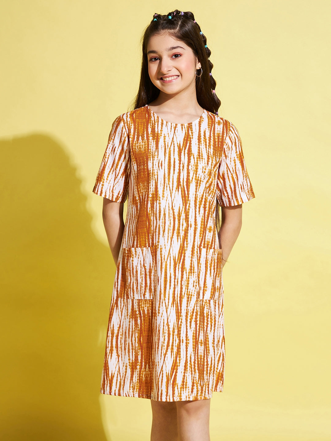 Girls Knee Length Dress - Orange