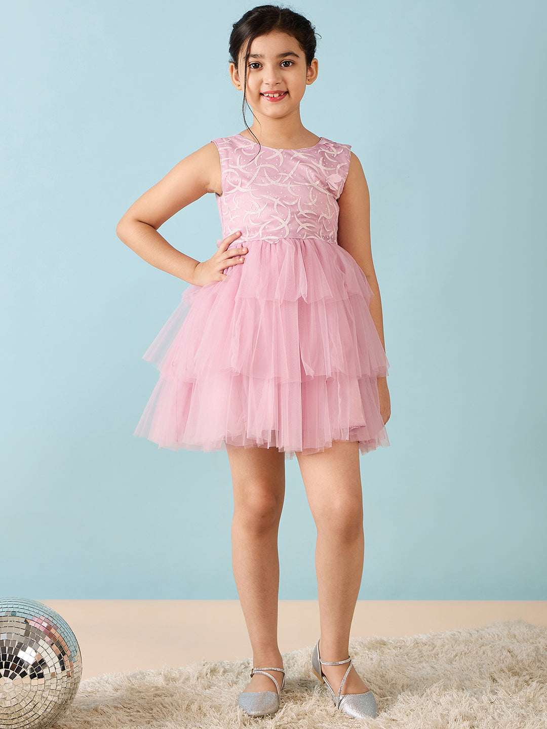 Girls Above Knee Solid Dress - Pink