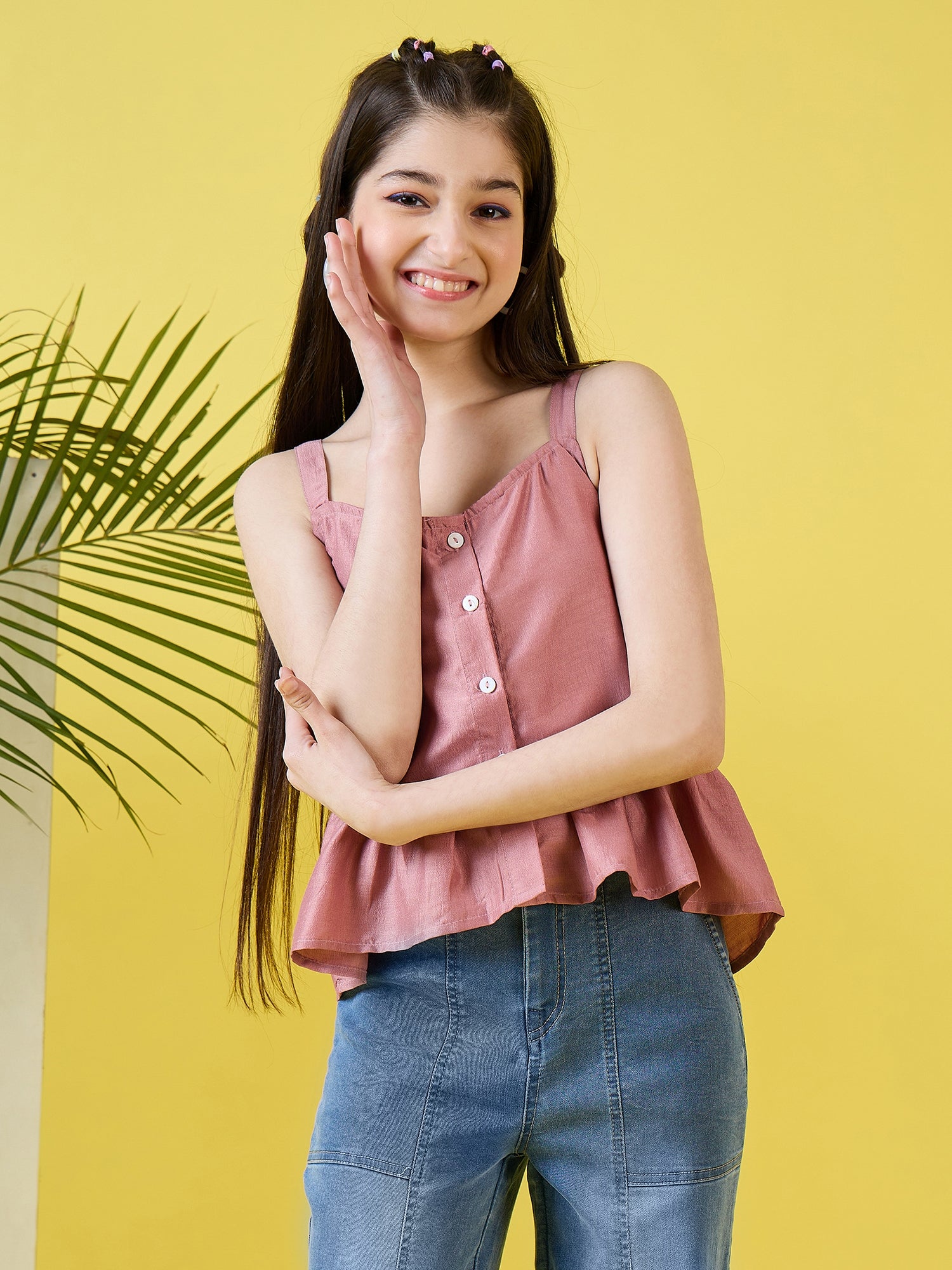 Girls Hip length Solid Top - Pink