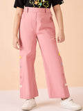 Girls Ankle Length Solid Cargo Pants - Pink