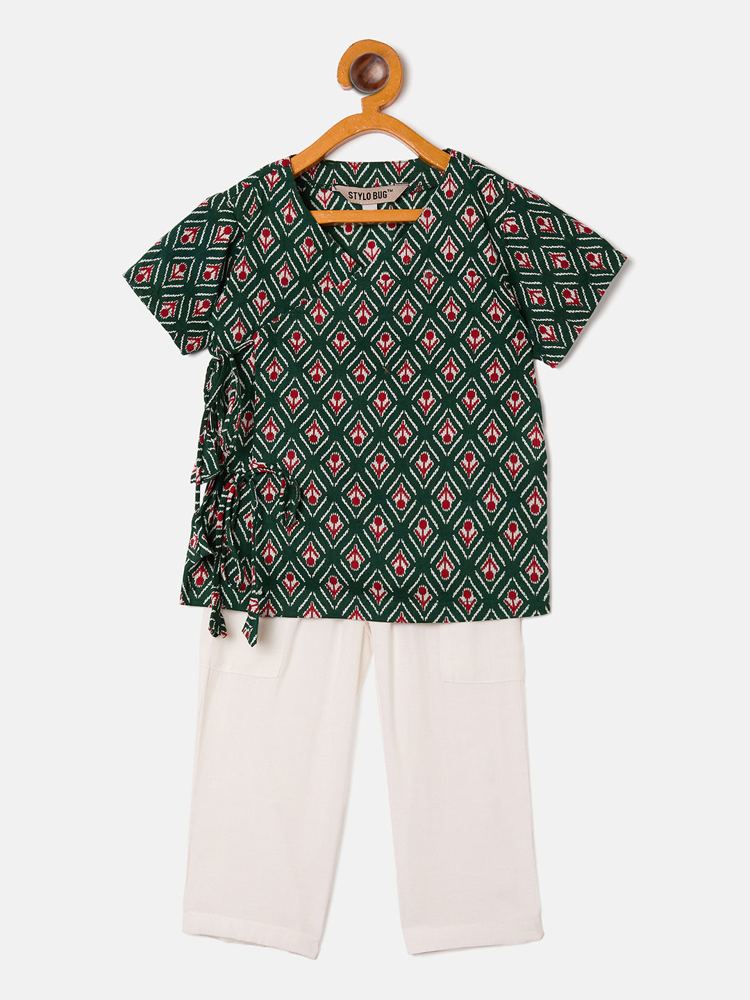 Boys Waist Length All over Print Kurta Set - Green