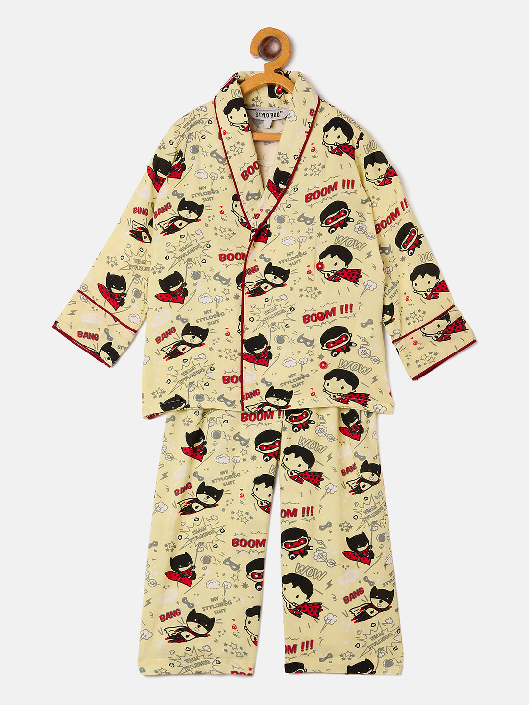 Boys Ankle Length Printed Night Suit - Yellow