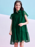 Girls Above Knee Solid Dress - Green
