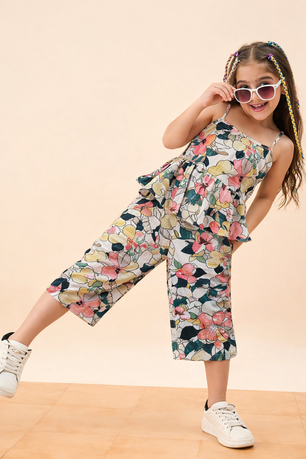 Girls Below Knee All over Print Top with Capris - Multi