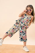 Girls Below Knee All over Print Top with Capris - Multi