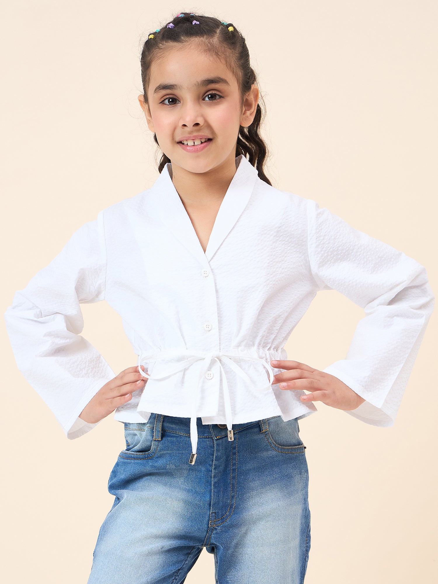 Girls Hip length Solid Top - White