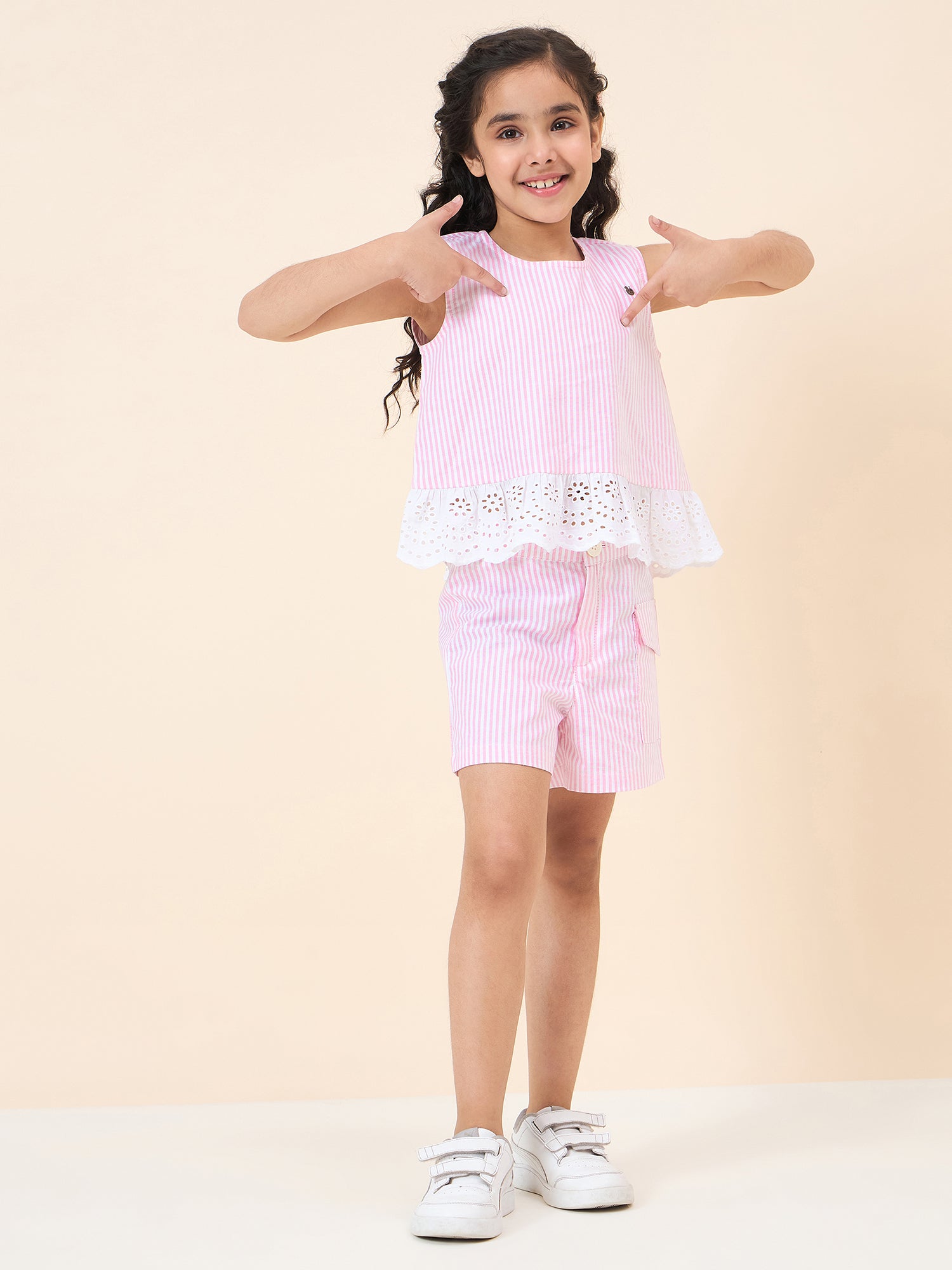 Girls Above Knee All over Print Top with Shorts - Pink