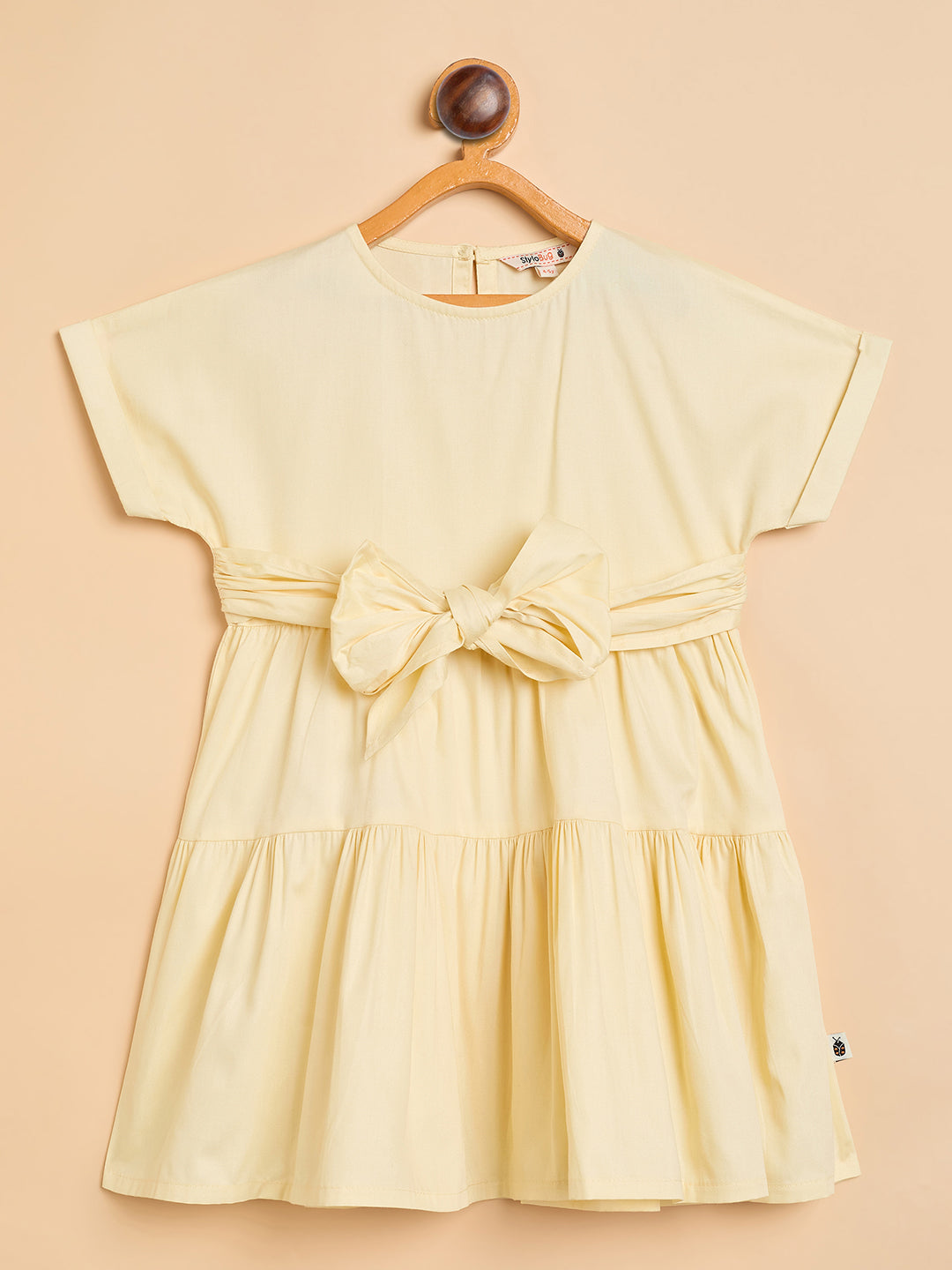 Girls Knee Length Solid Dress - Yellow