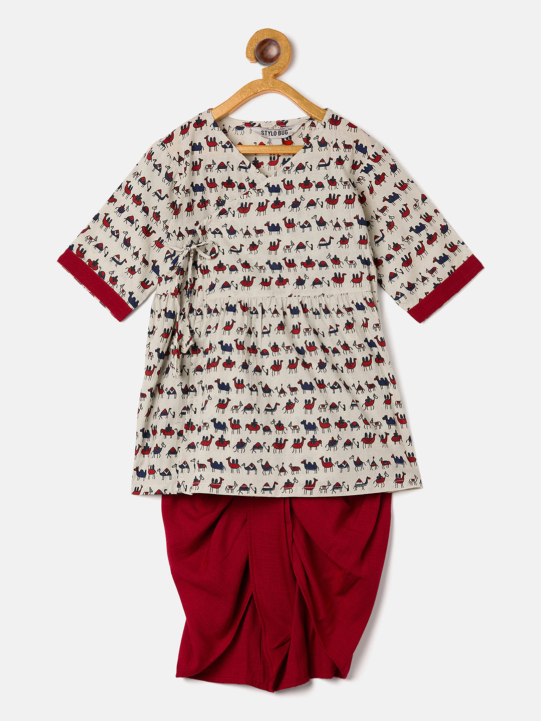 Boys Ankle Length Printed Kurta Set - Off-White