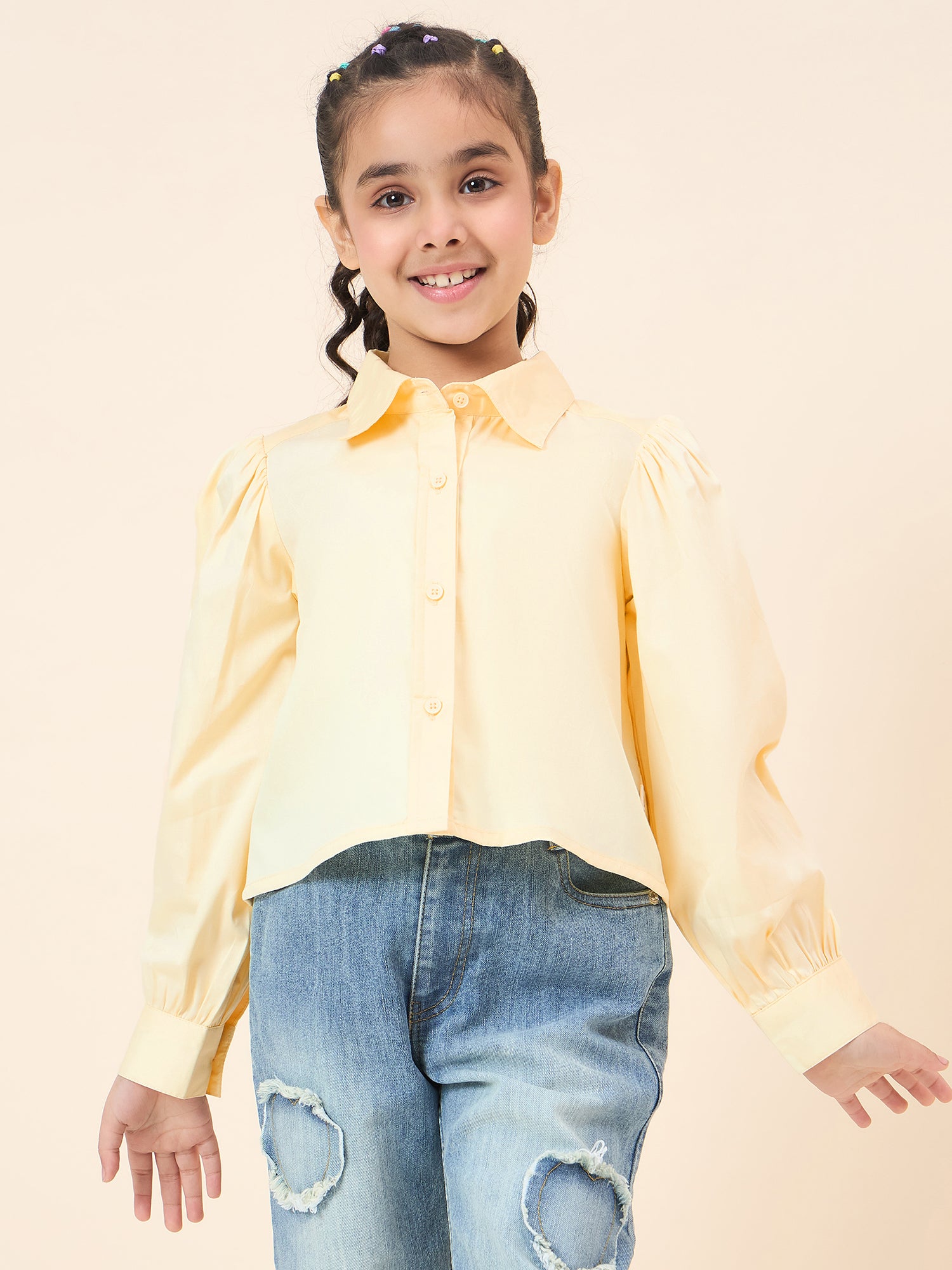 Girls Hip length Solid Top - Yellow