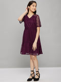Girls Knee Length Solid Dress - Maroon
