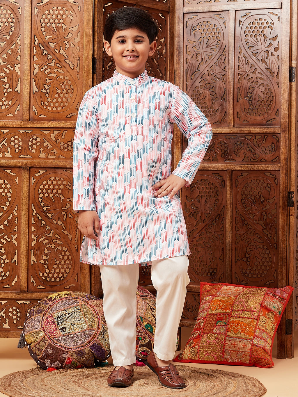 Boys Above Knee Abstract print Kurta Set - Multi