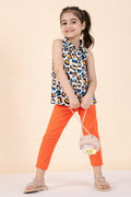 Girls Hip Length All over Print Top with Leggings - Multi