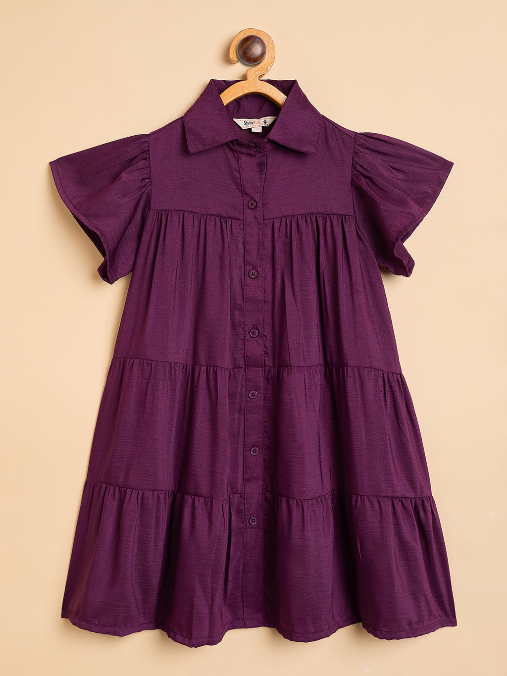 Girls Knee Length Solid Dress - Purple