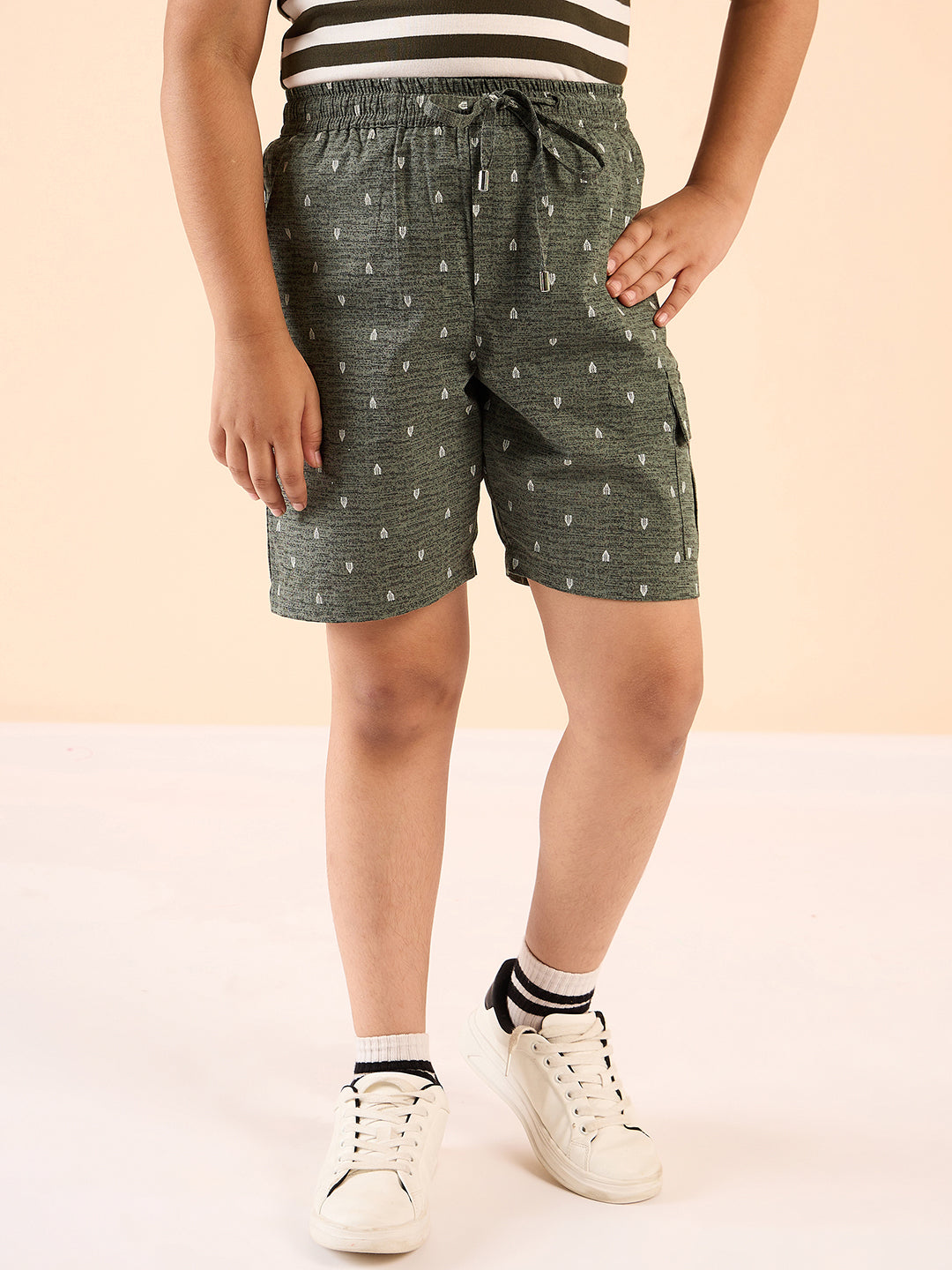 Boys Mid Thigh All over Print Shorts - Grey