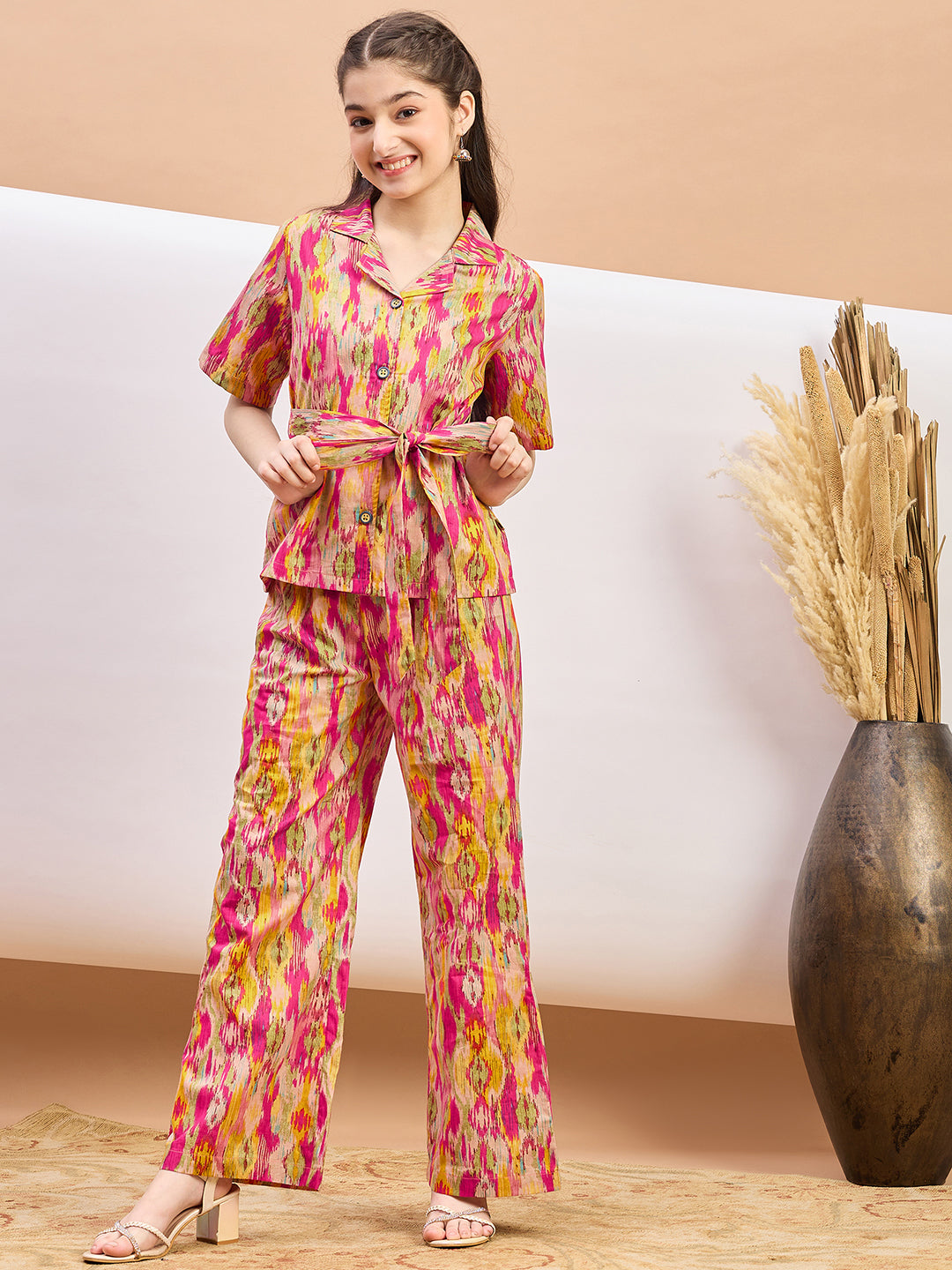 Girls Ankle Length Abstract Print Top With Pants - Multi