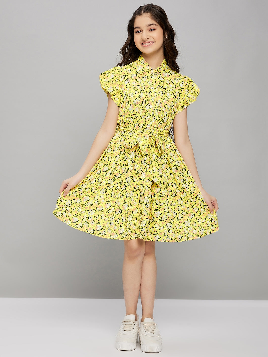 Girls Above Knee Dress - Yellow
