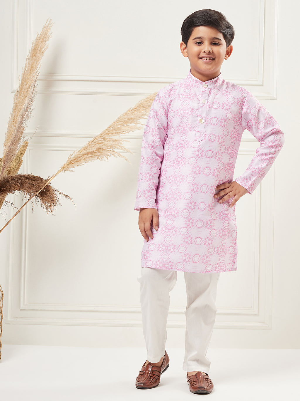 Boys Above Knee Embroidery Kurta Set - Purple
