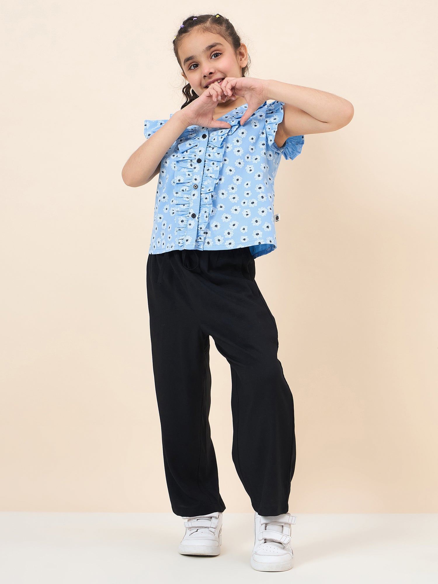 Girls Ankle Length All over Print Top With Pants - Blue