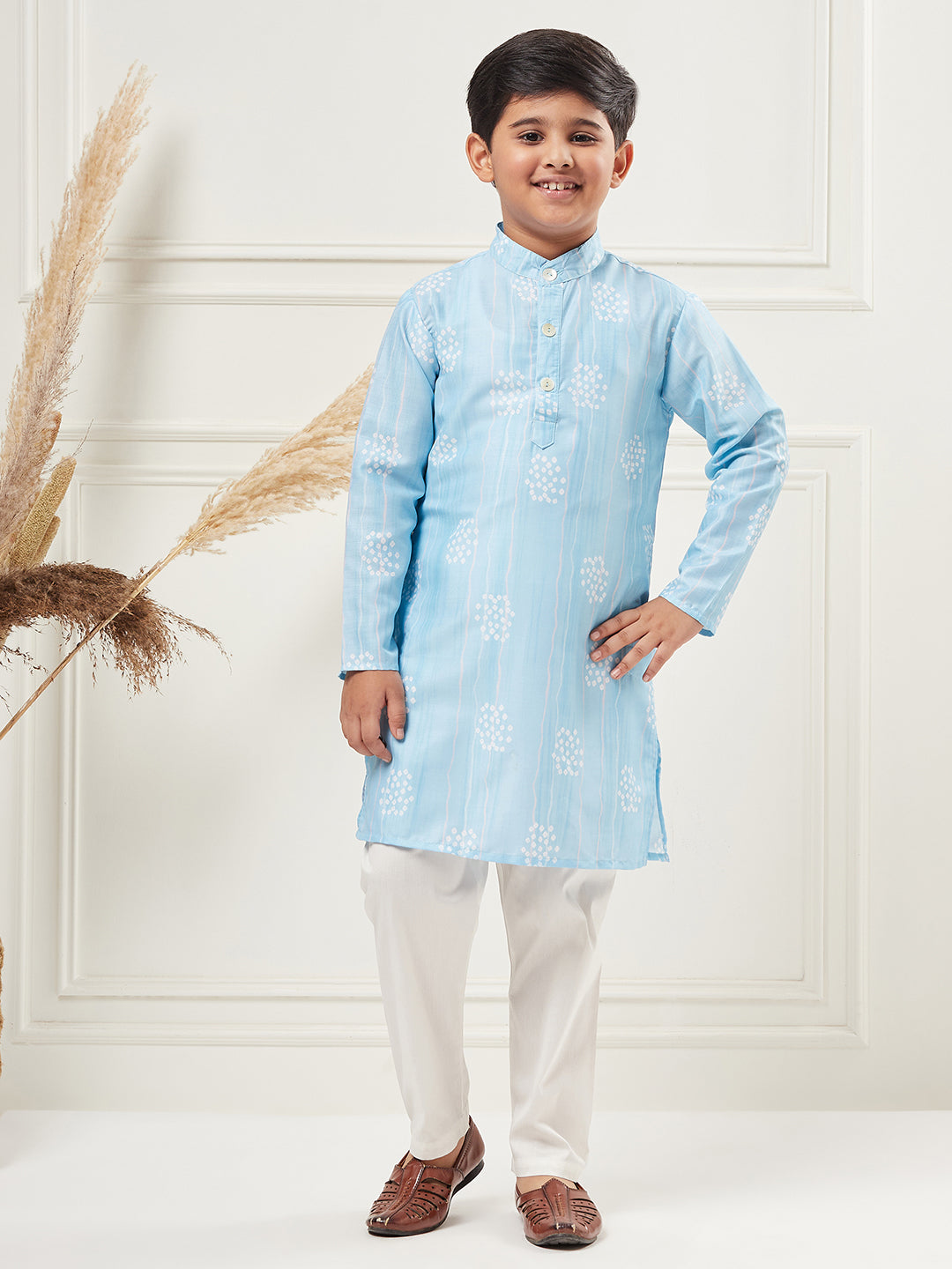 Boys Above Knee All over print Kurta Set - Blue