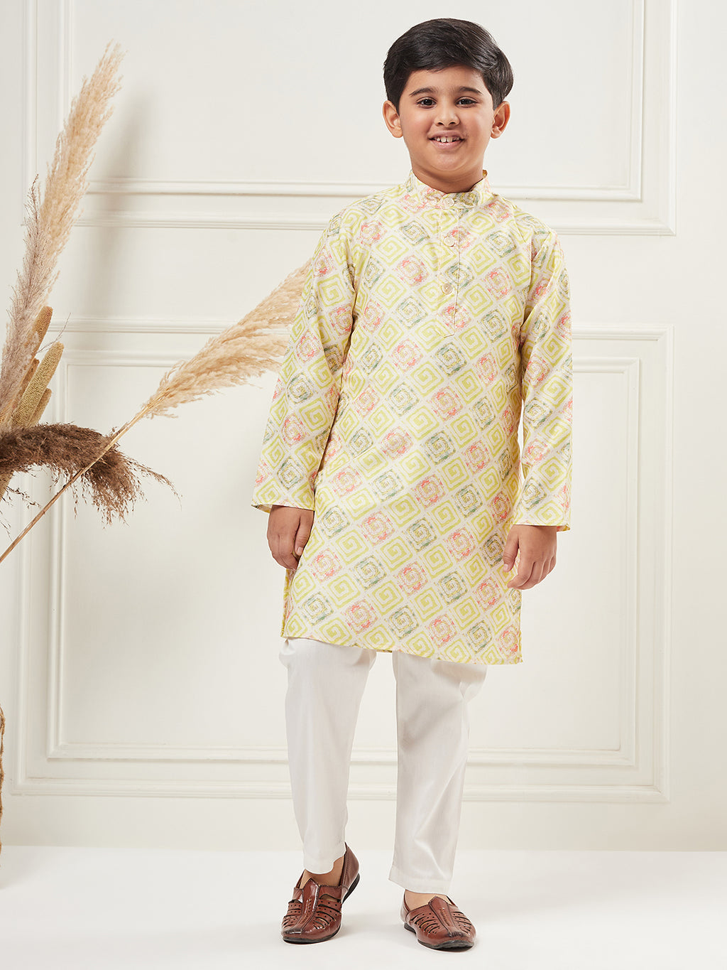 Boys Above Knee Embroidery Kurta Set - Green
