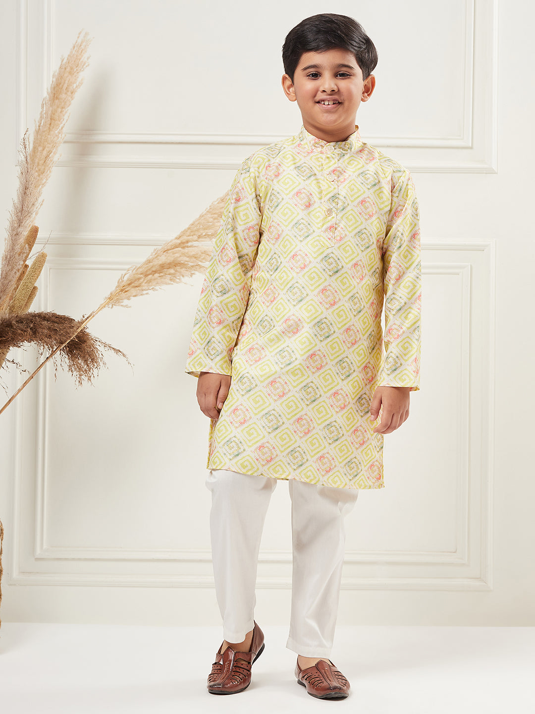 Boys Above Knee Embroidery Kurta Set - Green