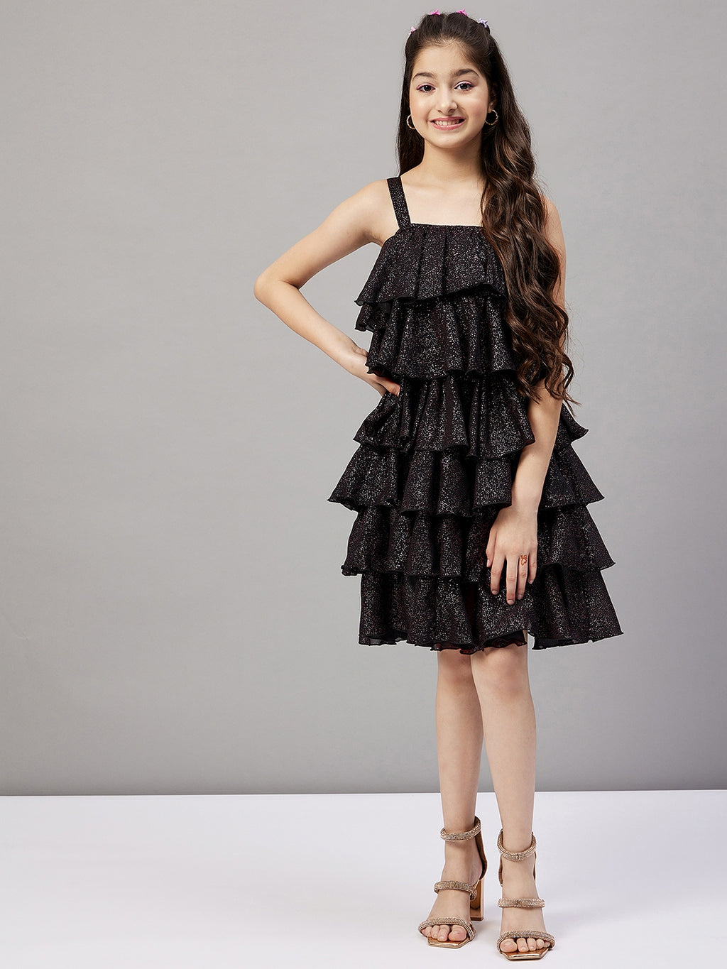 Girls Above Knee Solid Dress - Black