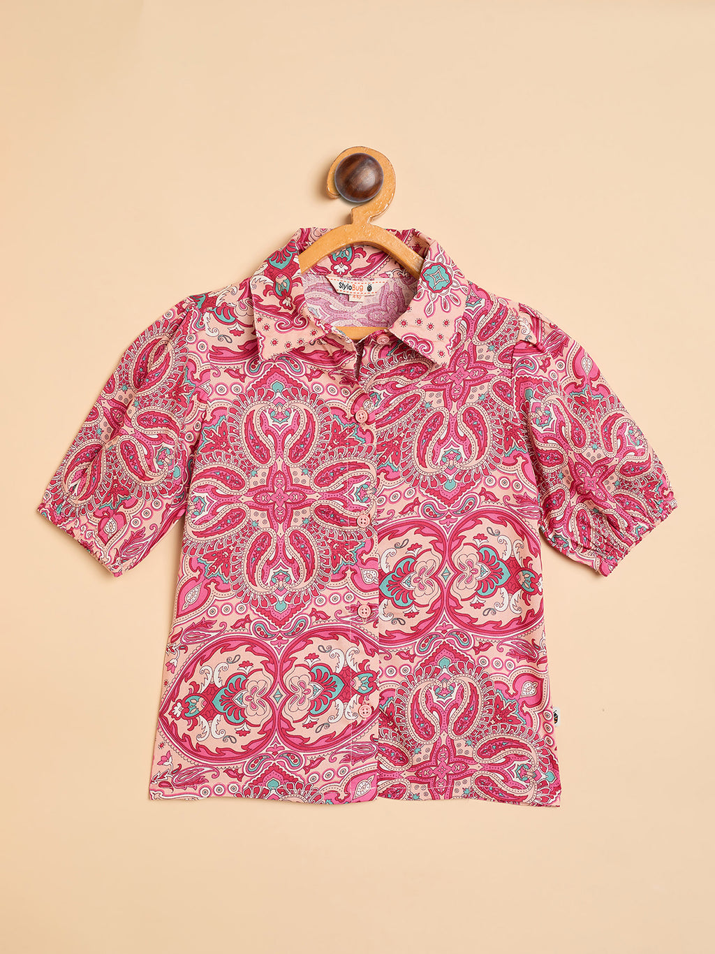 Girls Waist Length All over Print Top - Pink