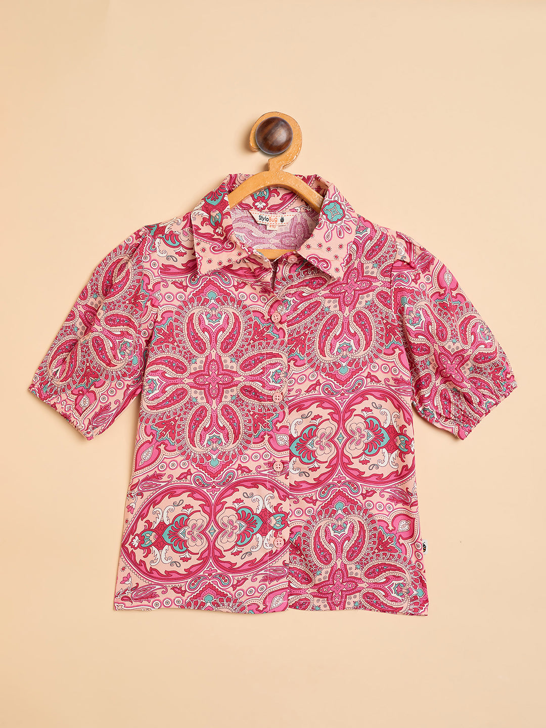Girls Waist Length All over Print Top - Pink
