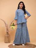 Girls Above Knee Printed Kurti Set - Blue