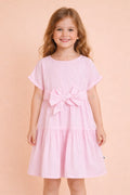Girls Knee Length Solid Dress - Pink