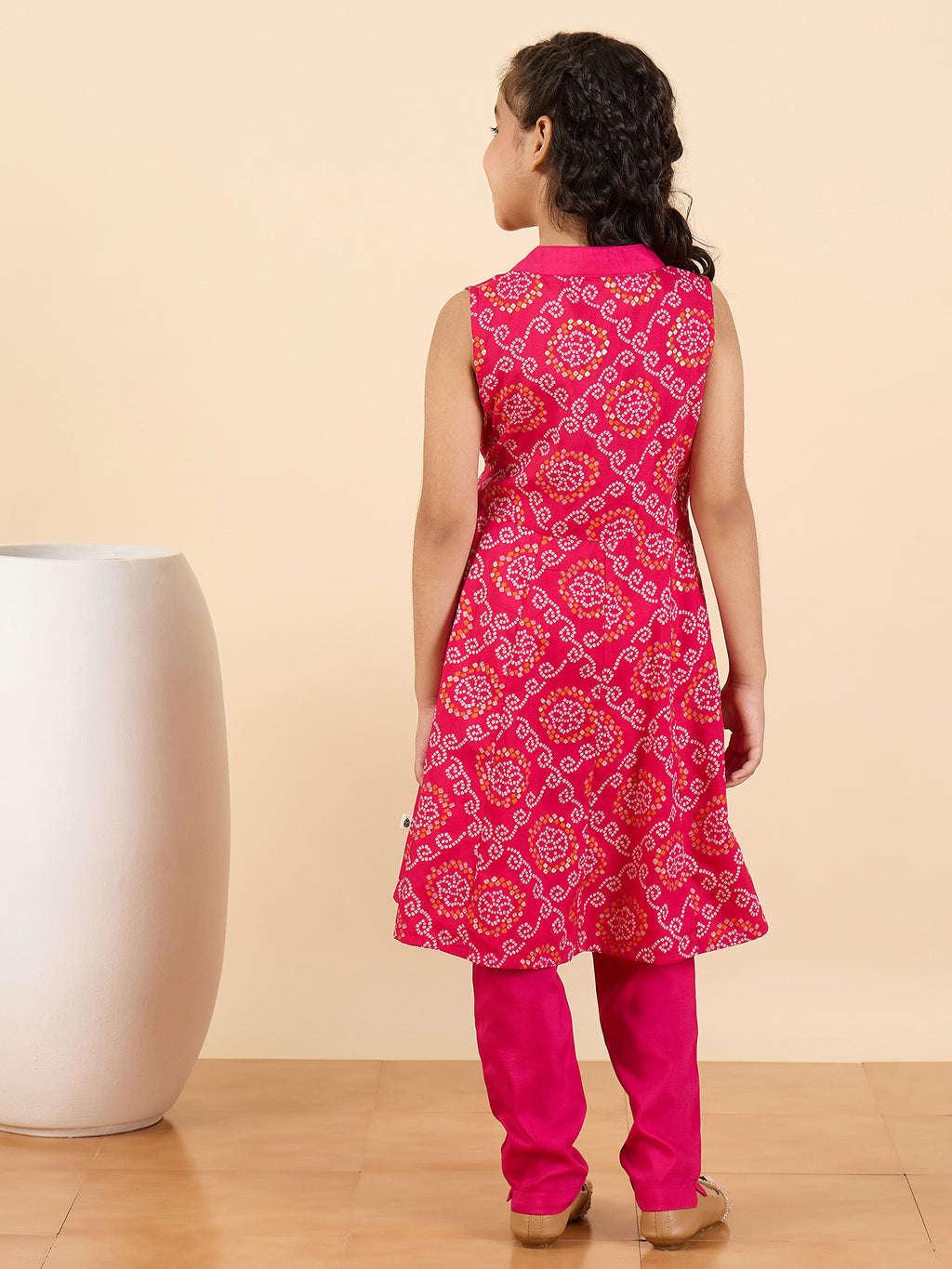 Girls Above Knee All over Print Kurti Set - Magenta