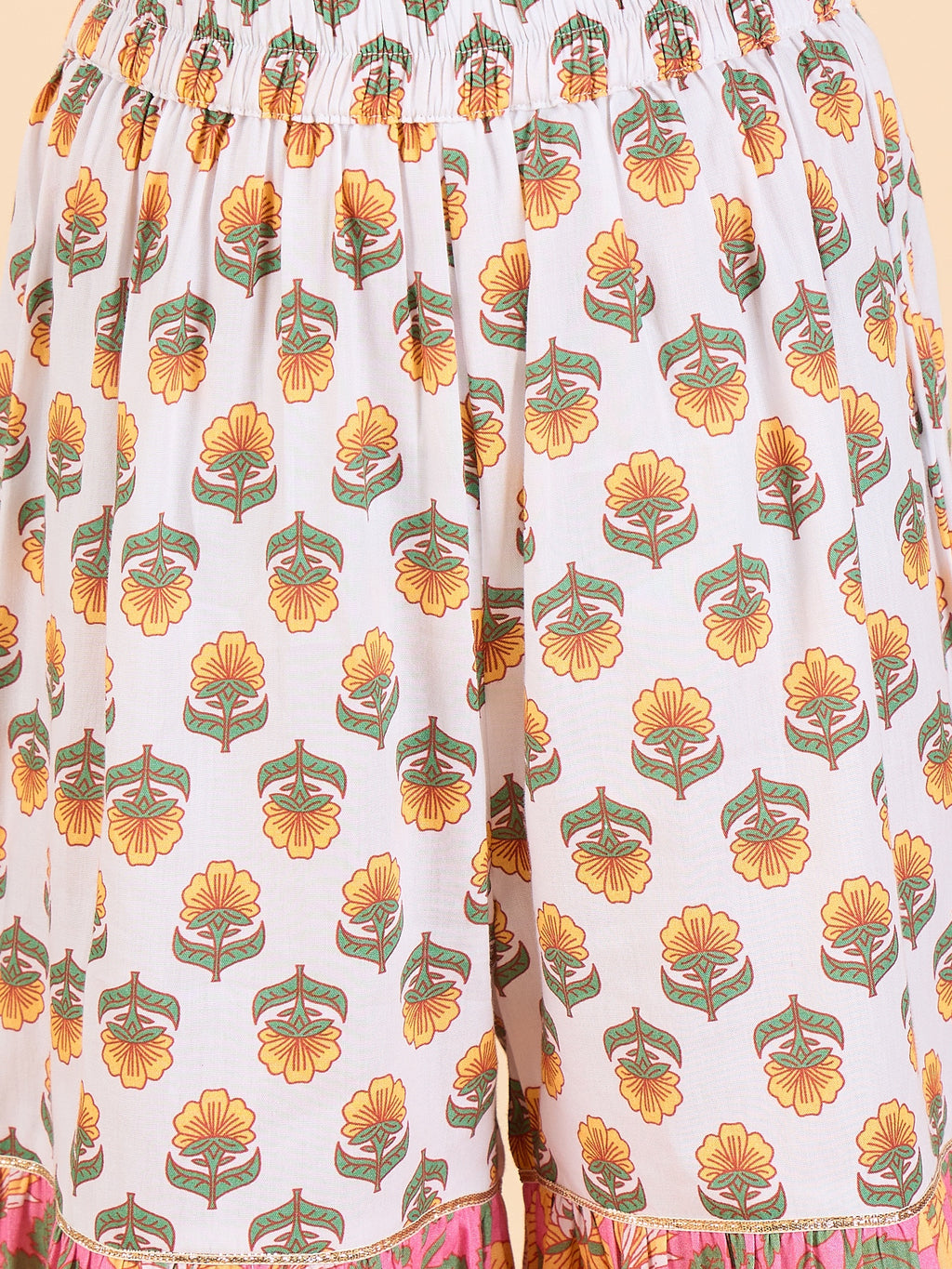 Girls Full Length All over Print Kurti Set - Pink