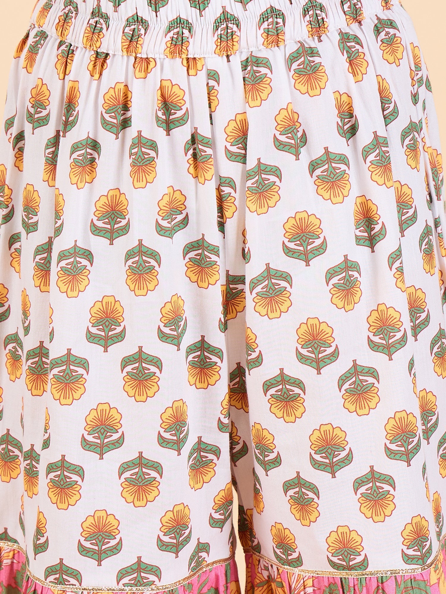 Girls Full Length All over Print Kurti Set - Pink