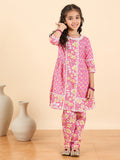 Girls Full Length All over Print Kurti Set - Pink