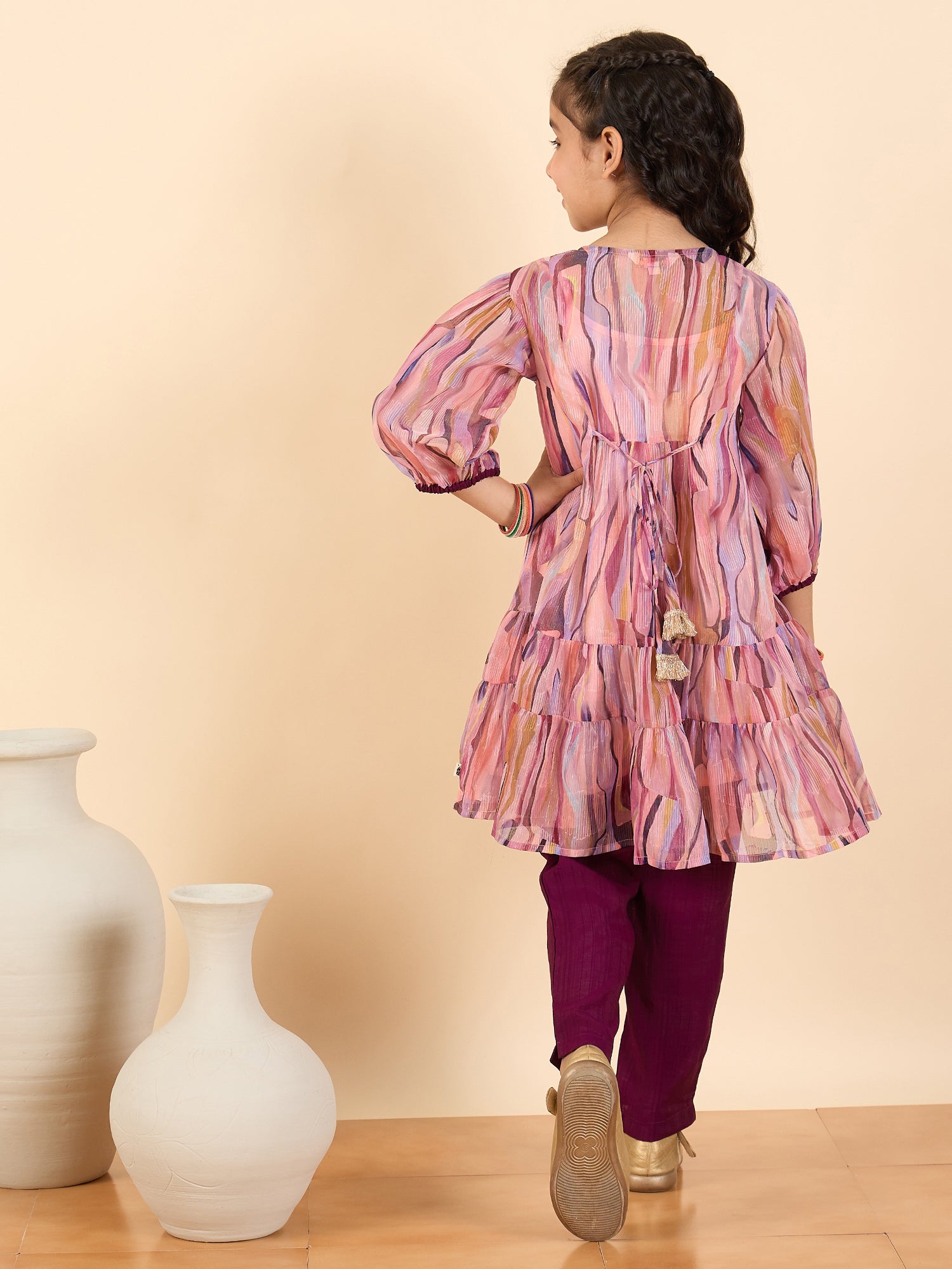 Girls Above Knee All over Print Kurti Set - Multi