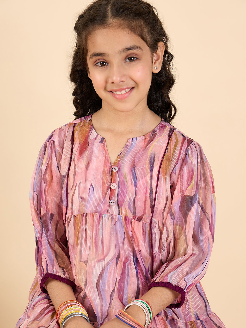 Girls Above Knee All over Print Kurti Set - Multi