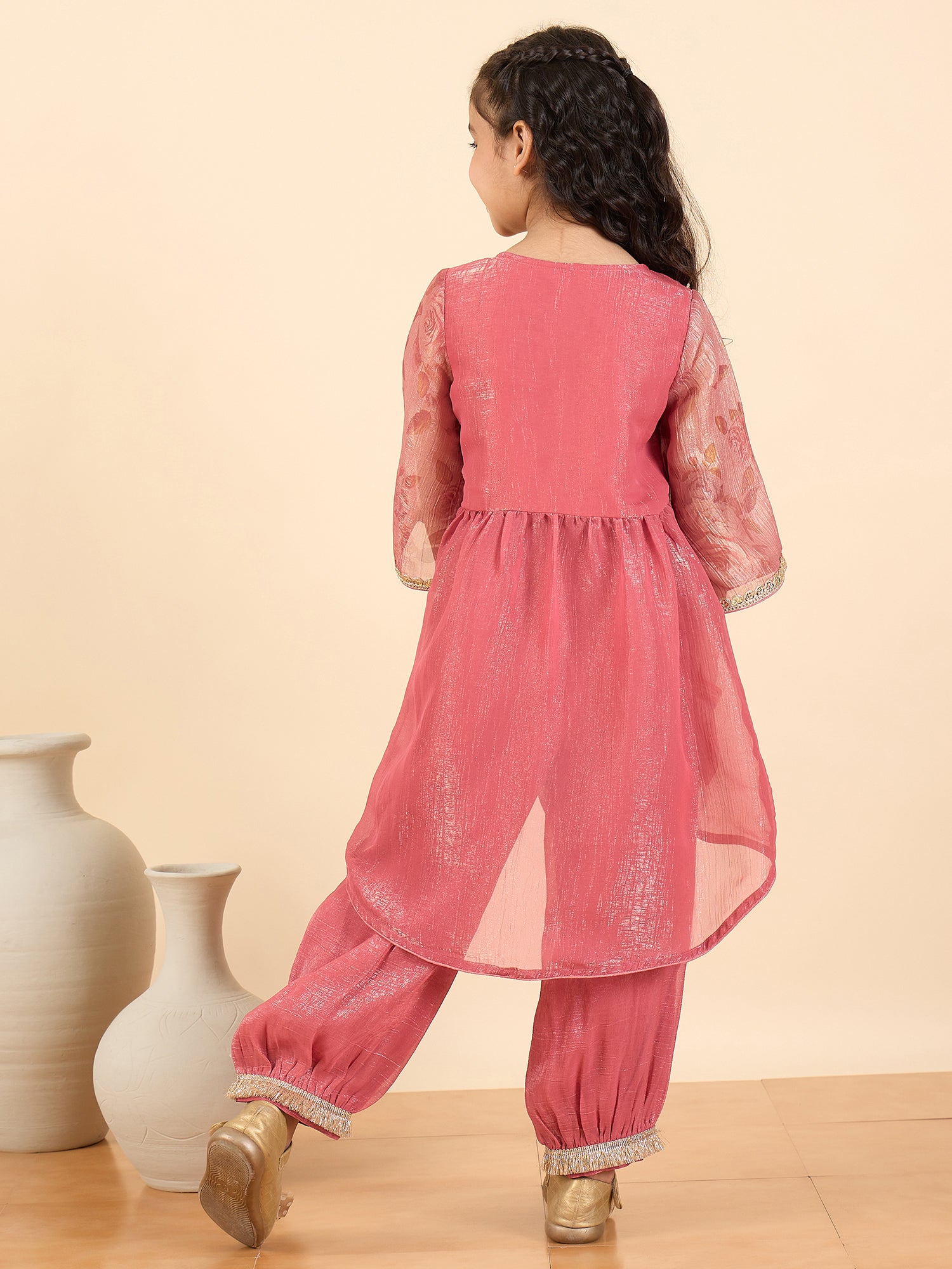 Girls Full Length Printed Kurti Set - Rust