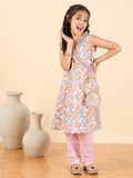 Girls Full Length All over Print Kurti Set - Pink