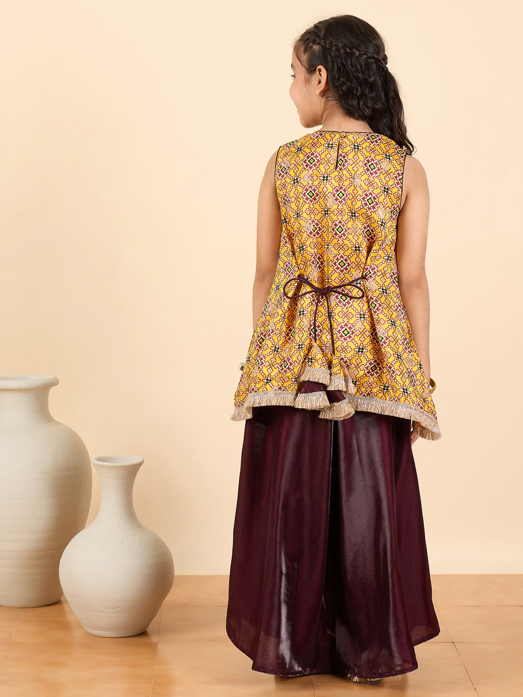 Girls Above Knee All over Print Kurti Set - Yellow