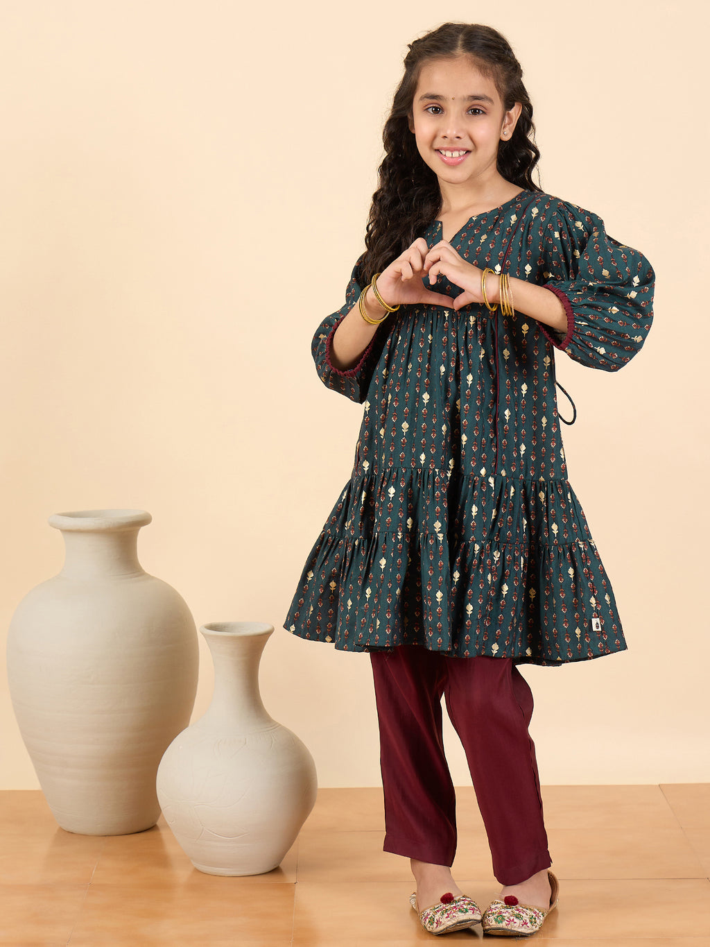 Girls Above Knee All over Print Kurti Set - Blue