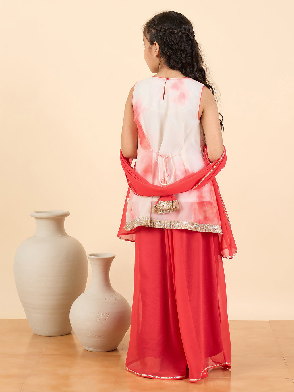 Girls Full Length All over Print Kurti Set - Red