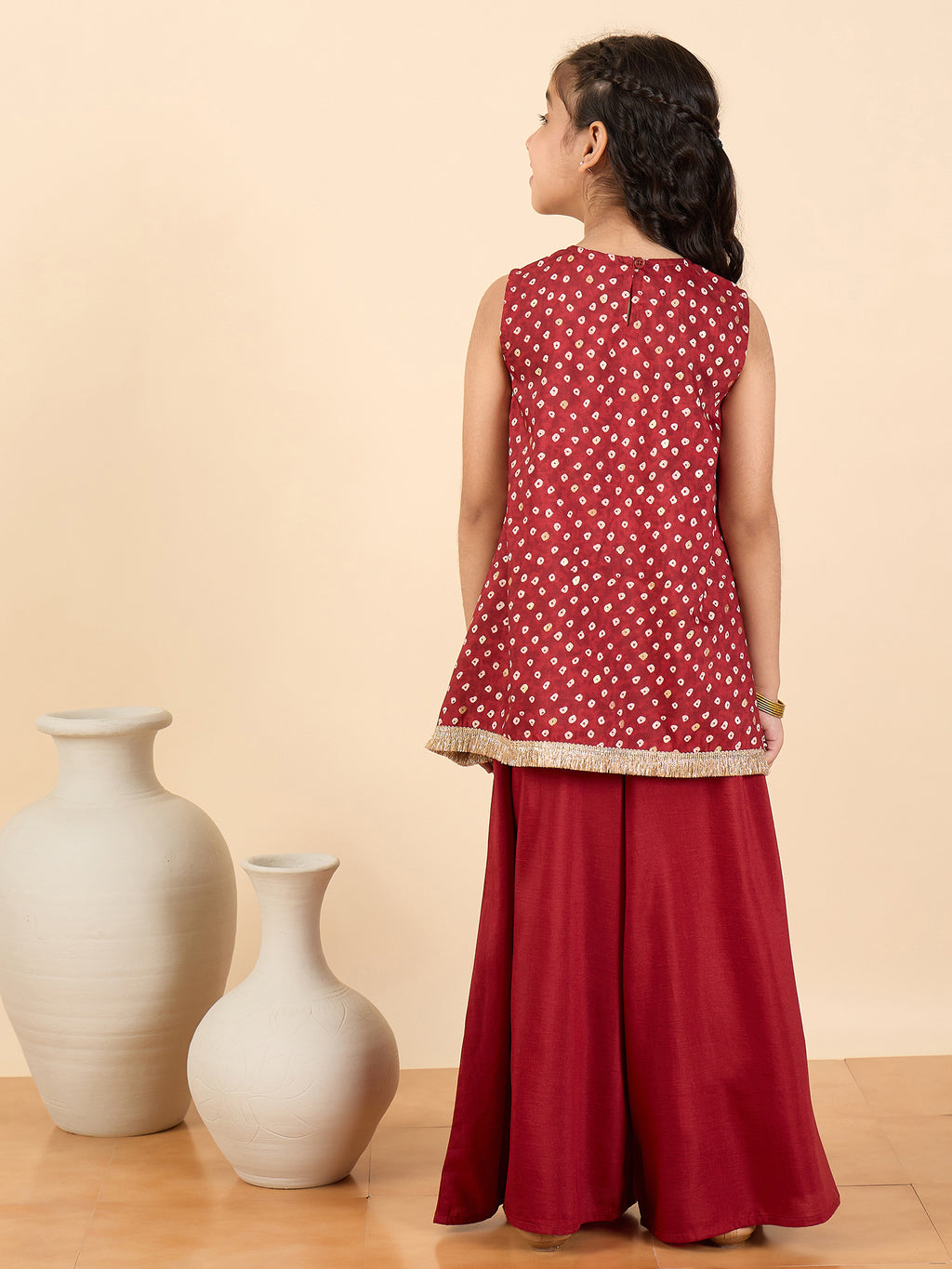 Girls Above Knee All over Print Kurti Set - Maroon