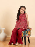 Girls Above Knee All over Print Kurti Set - Maroon