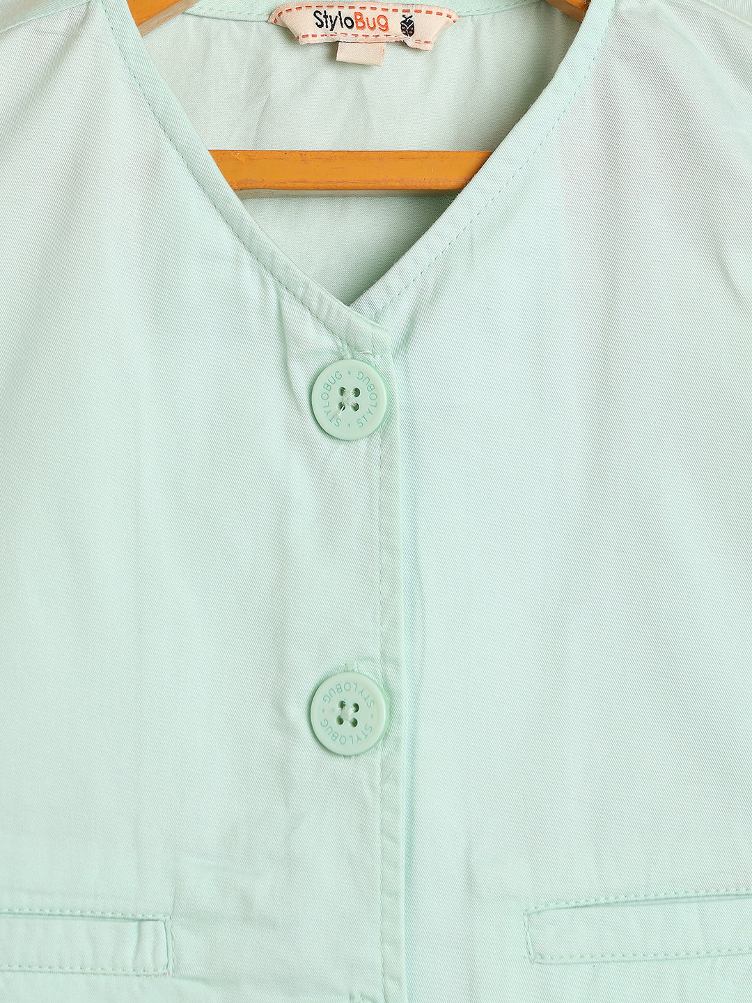 Girls High Hips Solid Top With Pants - Green