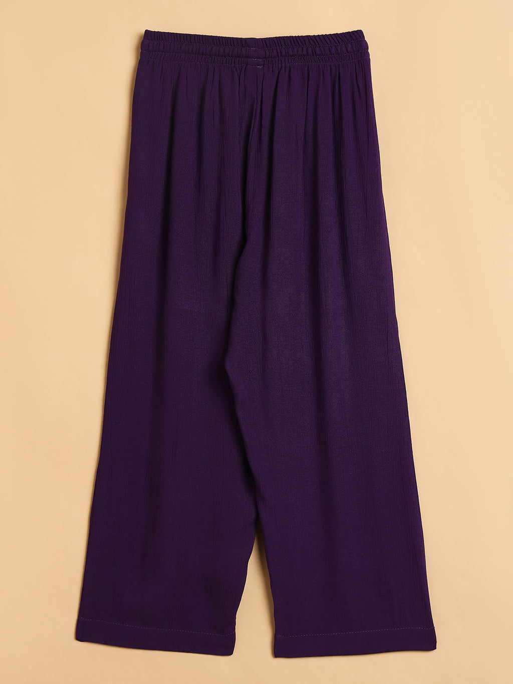 Girls Ankle Length Solid Top With Pants - Purple