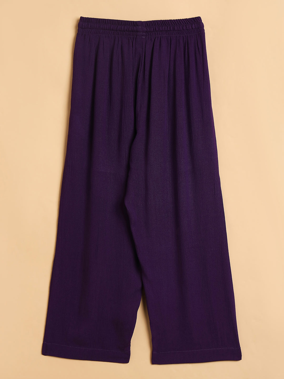 Girls Ankle Length Solid Top With Pants - Purple