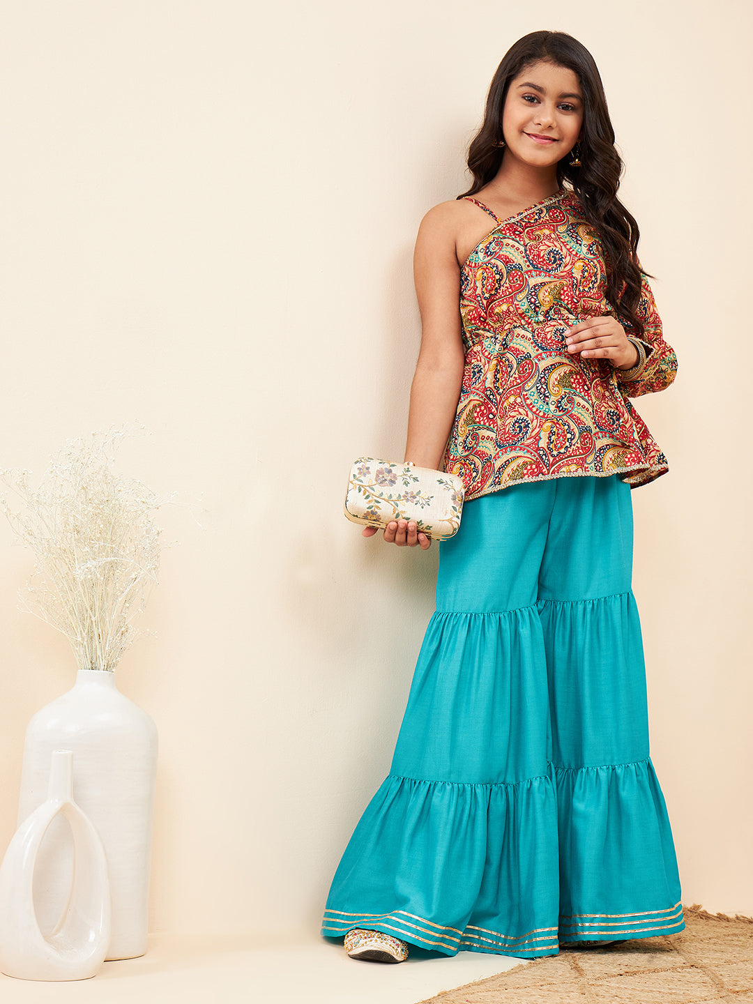 Girls Hip length Printed Kurti Set - Multi