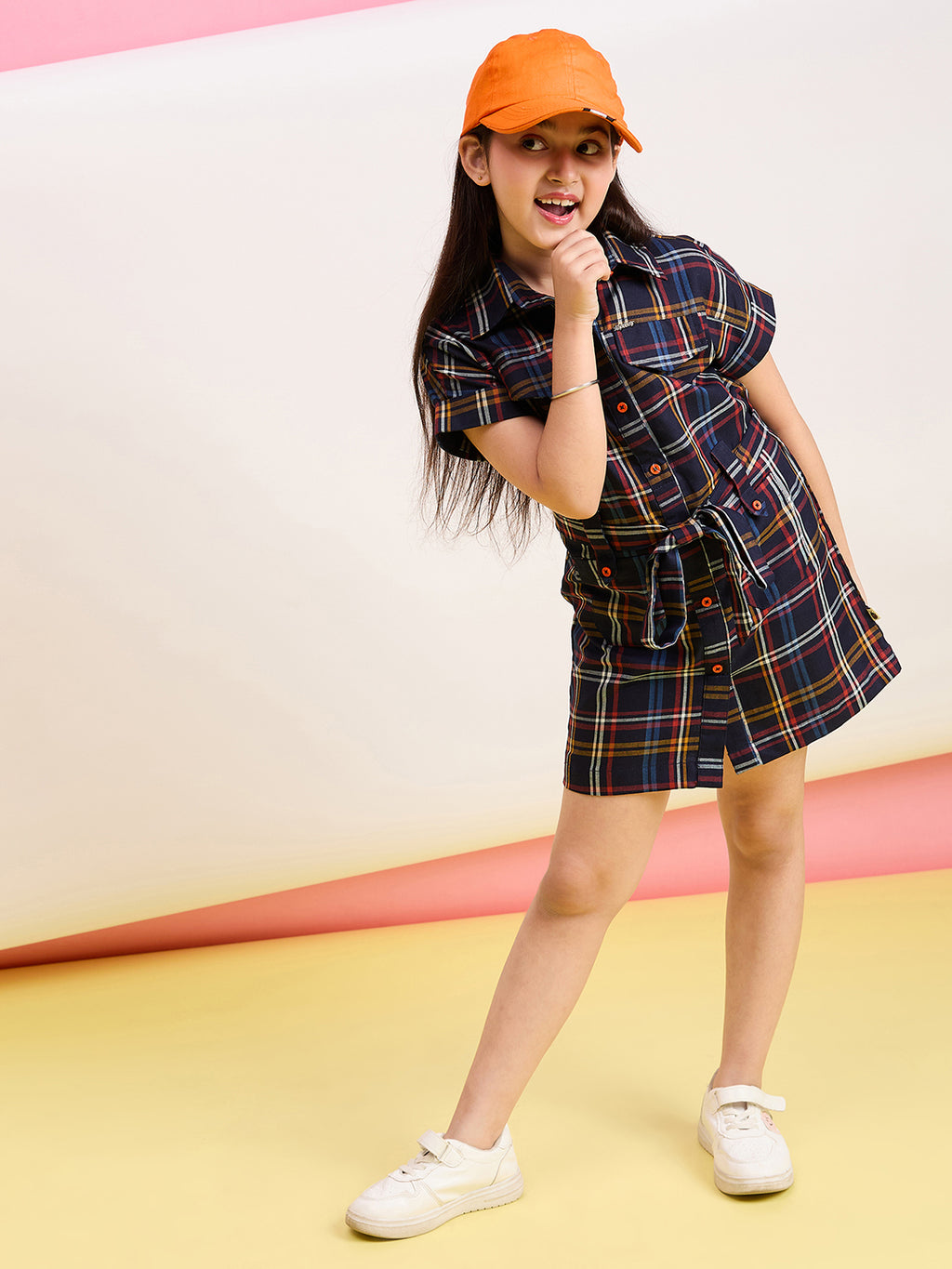 Girls Knee Length Printed Dress - Navy Blue