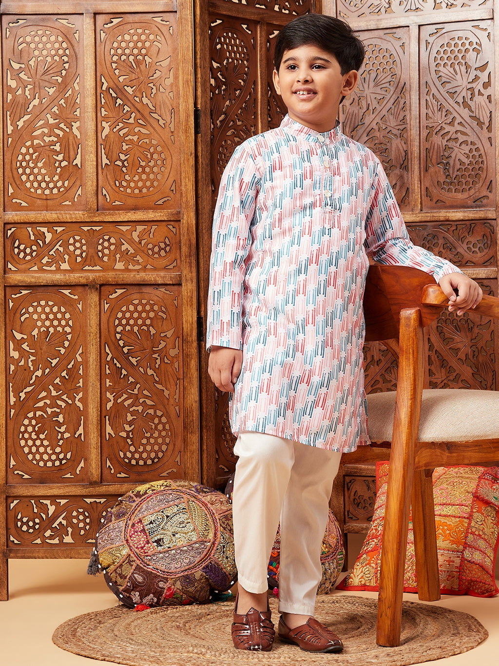 Boys Above Knee Abstract print Kurta Set - Multi